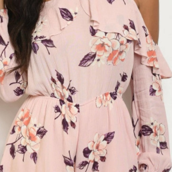 NWT London Blush Off Shoulder Strappy Ruffle Floral Romper Playsuit Small - Picture 8 of 11